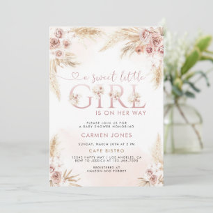 Pink Pampas Grass Boho Girl Baby Shower Invitation