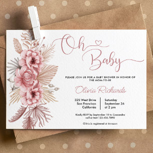Pink Pampas Grass Boho Oh Baby Shower Invitation