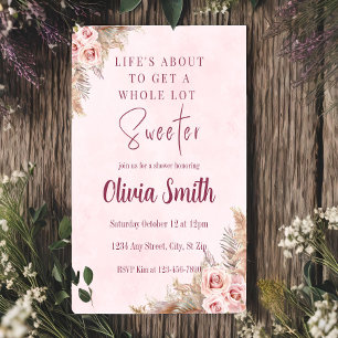 Pink Pampas Grass Boho Shower Invitation