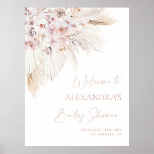 Pink Pampas Grass Girl Baby Shower Welcome Sign