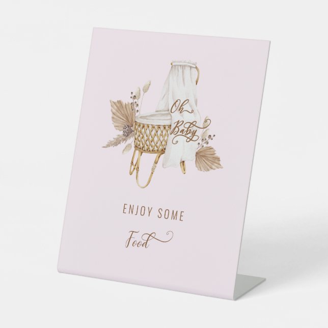 Pink Pampas Grass Oh Baby Food II Pedestal Sign (Front)