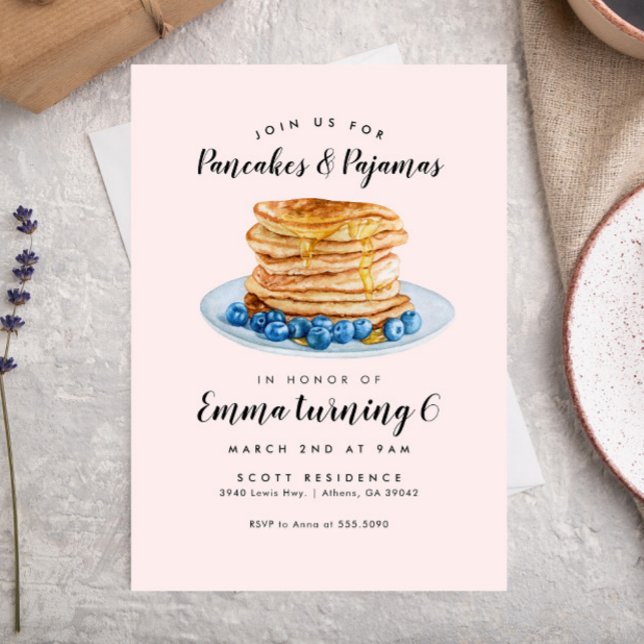 Pink Pancakes Pyjamas Birthday Invitation (Creator Uploaded)