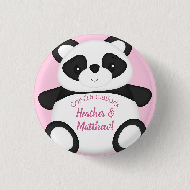 Pink Panda Bear Baby Shower 3 Cm Round Badge (Front)
