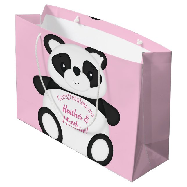 Pink Panda Bear Baby Shower Large Gift Bag (Back Angled)