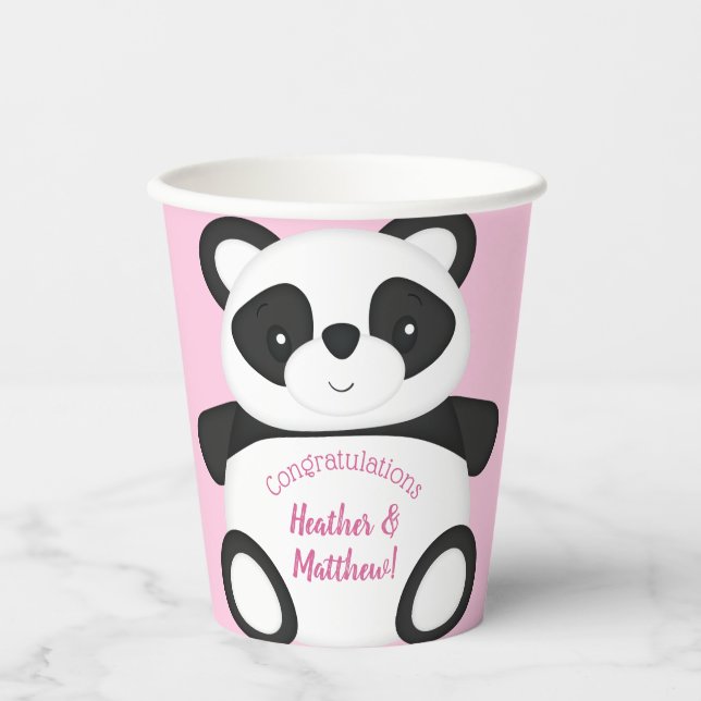 Pink Panda Bear Baby Shower Paper Cups (Front)