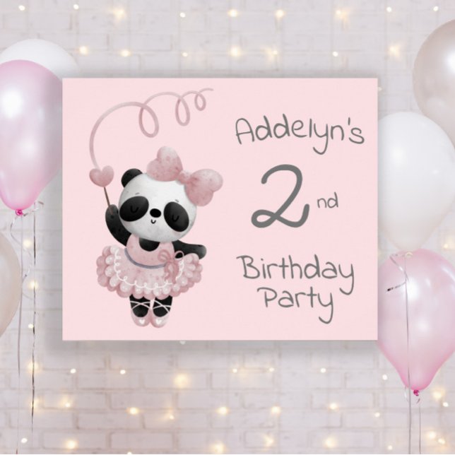 Pink Panda Bear Ballerina 2nd Birthday Poster (Creator Uploaded)