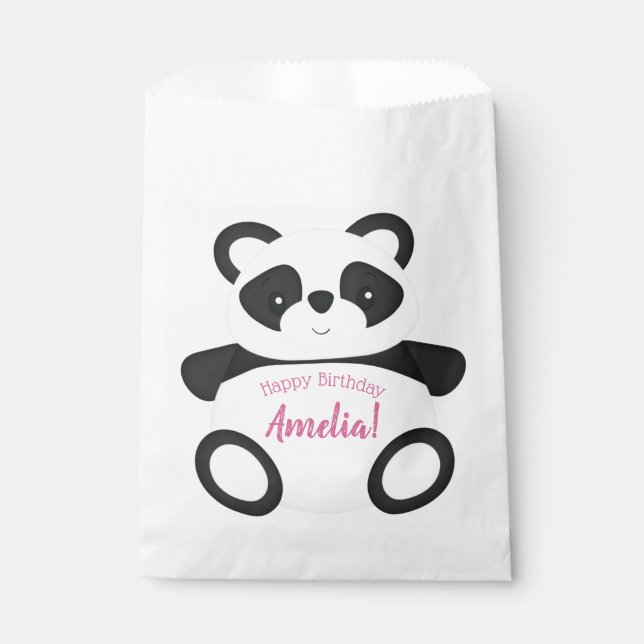Pink Panda Bear Birthday Party Favour Bag (Front)