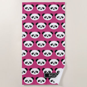 Pink Panda Bear Pattern Kawaii Personalised Kids Beach Towel
