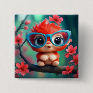 Pink Panda Cartoon On The Branch-68807 15 Cm Square Badge