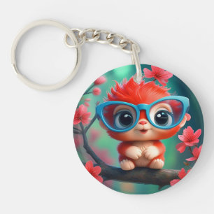 Pink Panda Cartoon On The Branch-68807 Key Ring