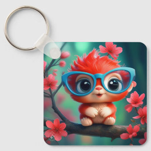 Pink Panda Cartoon On The Branch-68807 Key Ring