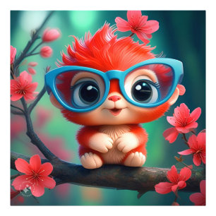 Pink Panda Cartoon On The Branch Photo Print