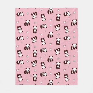 Pink Panda Heart Fleece Blanket