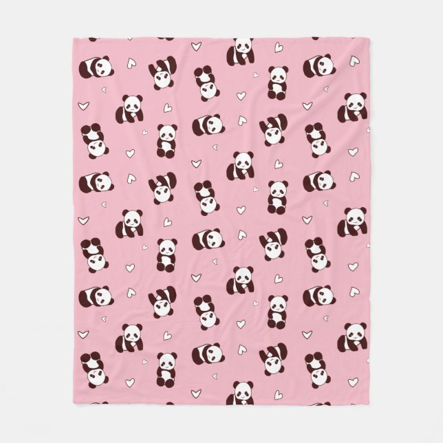Pink Panda Heart Fleece Blanket (Front)