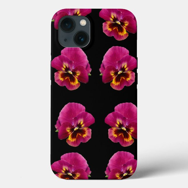 Pink  Pansies On Black, iPhone 13 Case (Back)