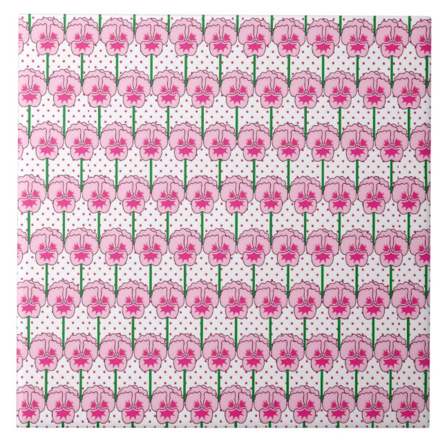 Pink pansies - retro wallpaper pattern ceramic tile (Front)