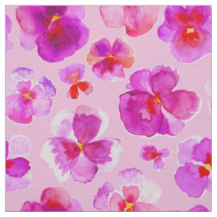 Pink pansies watercolor flower art fabric