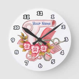 Pink Pansy Beautician Round Clock