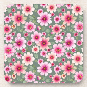 Pink pansy garden flowers vintage coaster