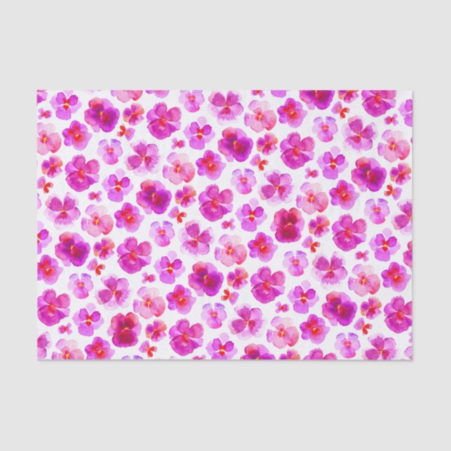 Pink pansy watercolor flower art tissue paper (Front)