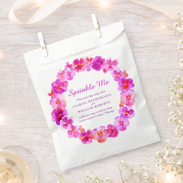 Pink pansy watercolor wedding spinkle me confetti favour bag (Clipped)