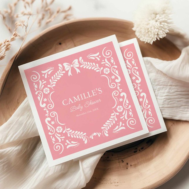 Pink Papel Picado Baby Shower  Napkin (Pink Fiesta Baby Shower Napkins)