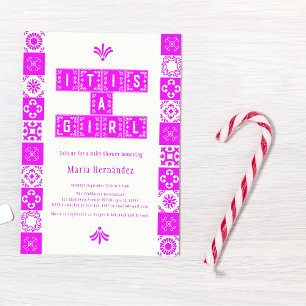 Pink Papel Picado Fiesta It's a Girl Baby Shower Invitation