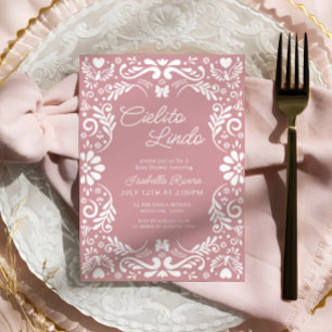 Pink Papel Picado Mexican Girl Baby Shower Invitation