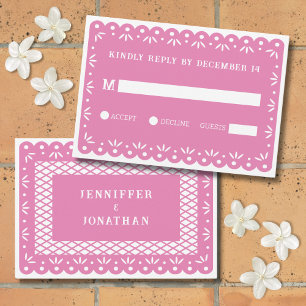 Pink papel picado wedding RSVP card