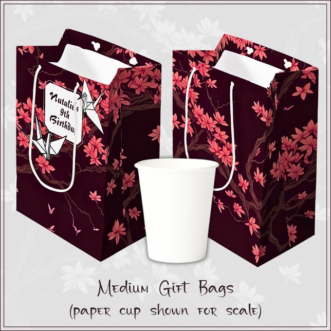 Pink Paper Crane Origami Cherry Blossom Medium Gift Bag (Creator Uploaded)