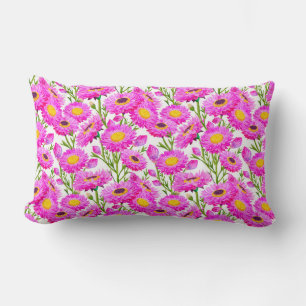 Pink Paper Daisies Floral Blooms Lumbar Cushion