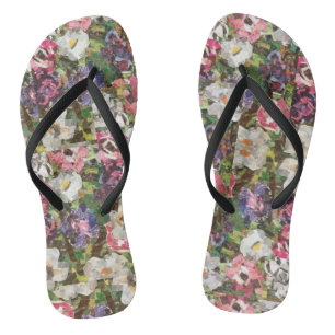 Pink Paper Flower Collage Thin Strap flip flops