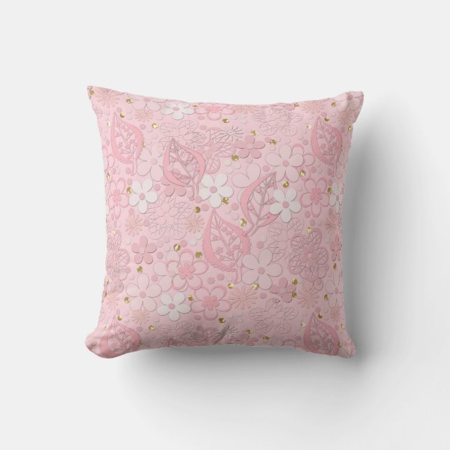 Pink paper flowers cushion (Front)