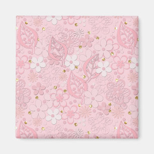 Pink paper flowers magnet