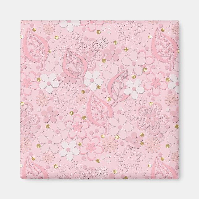 Pink paper flowers magnet (Front)