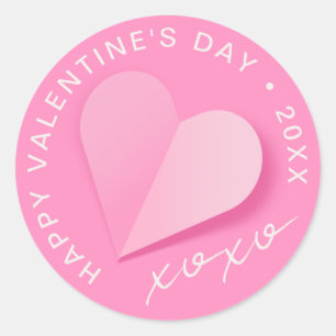 Pink Paper Heart XOXO Happy Valentine's Day Love Classic Round Sticker