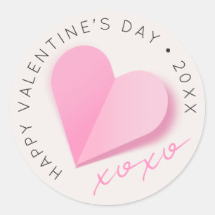 Pink Paper Heart XOXO Happy Valentine's Day Love Classic Round Sticker