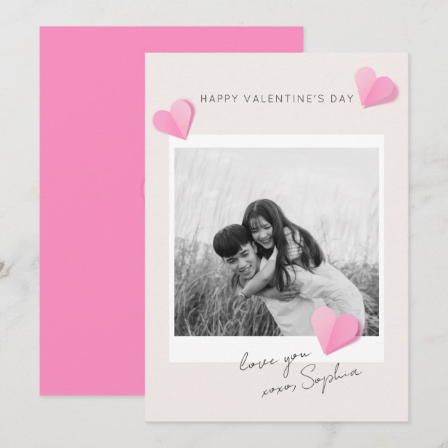 Pink Paper Hearts Photo Love XOXO Valentine's Day Holiday Card (Front/Back)