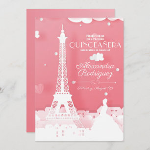 Pink Paper Paris Quinceañera Invitation