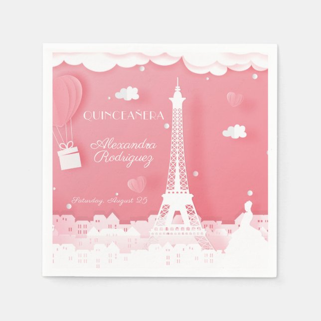 Pink Paper Paris Quinceañera Napkin (Front)