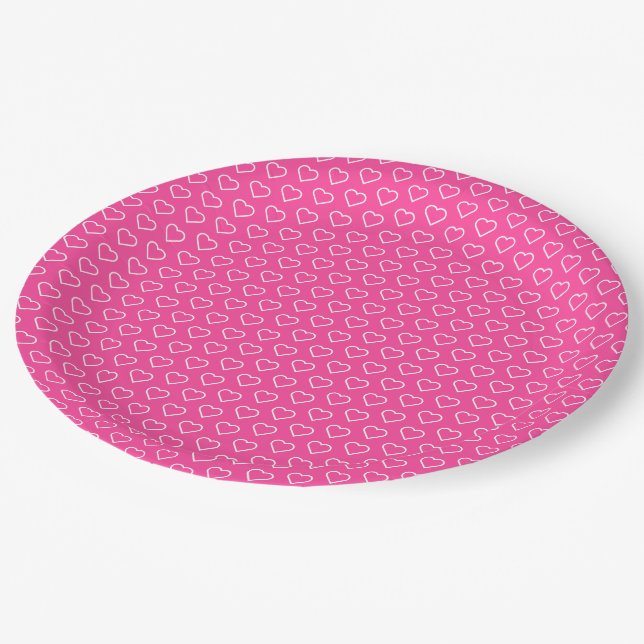 Pink Paper Plates with Hearts - Choose Colours (Angled)