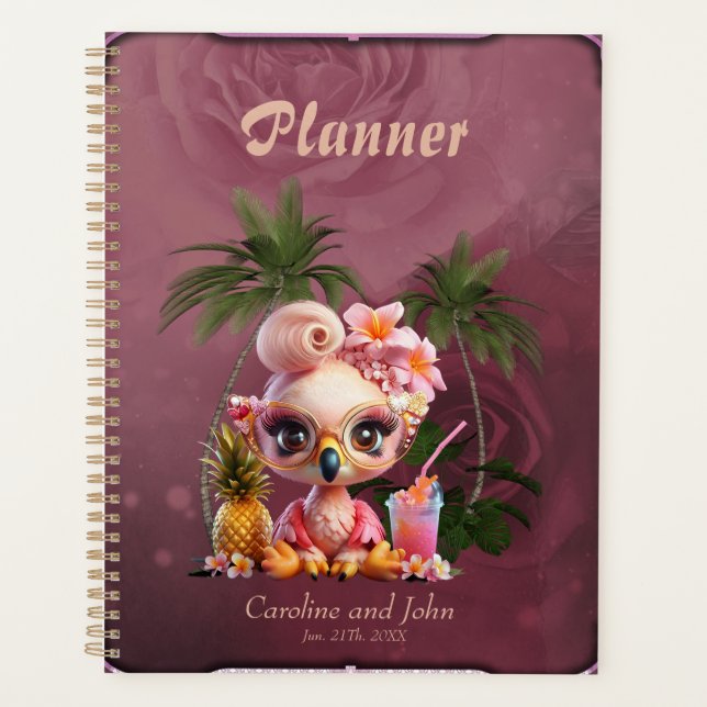 Pink Paradise, a sweet flamingo Planner (Front)