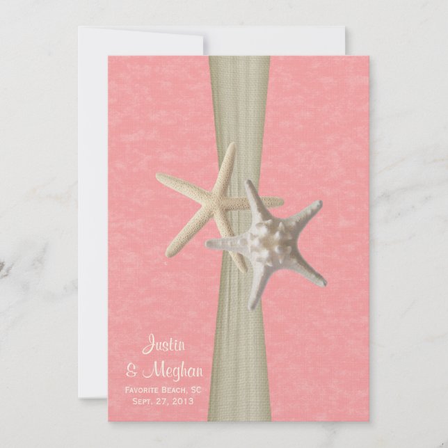 Pink Parchment and Starfish Beach Wedding Invitation (Front)
