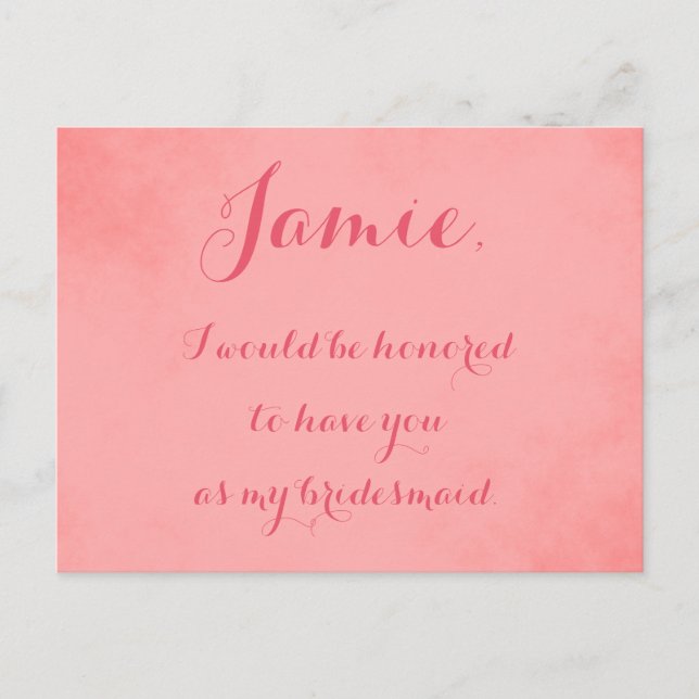 Pink Parchment bridesmaid invitation (Front)
