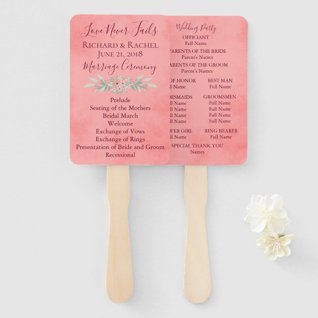 Pink Parchment floral Hand Fan (Front and Back)
