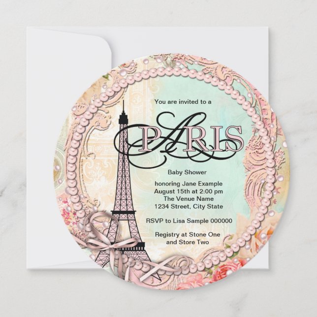 Pink Paris Baby Shower Invitations (Front)