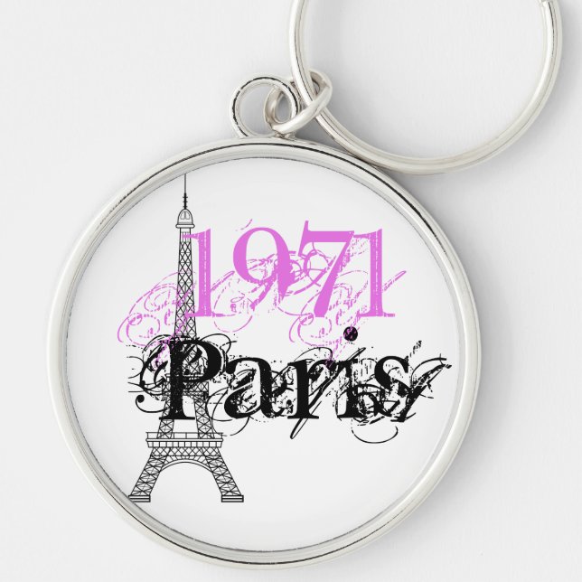 Pink Paris Eiffel Tower 50th Birthday Key Ring (Front)