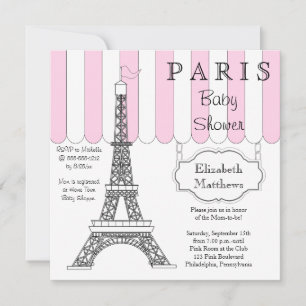 Pink Paris Eiffel Tower Baby Shower Invitation