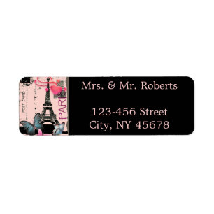 pink paris eiffel tower destination wedding return address label