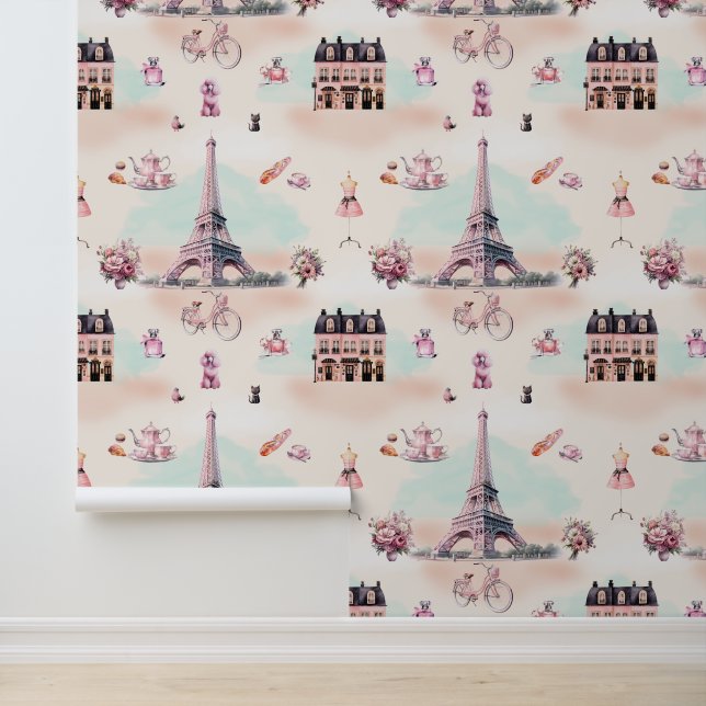Pink Paris | Eiffel Tower French Themed Pattern Wallpaper (Application)